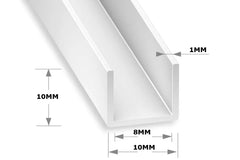 rigid white PVC U-shaped edging strip 1000mm