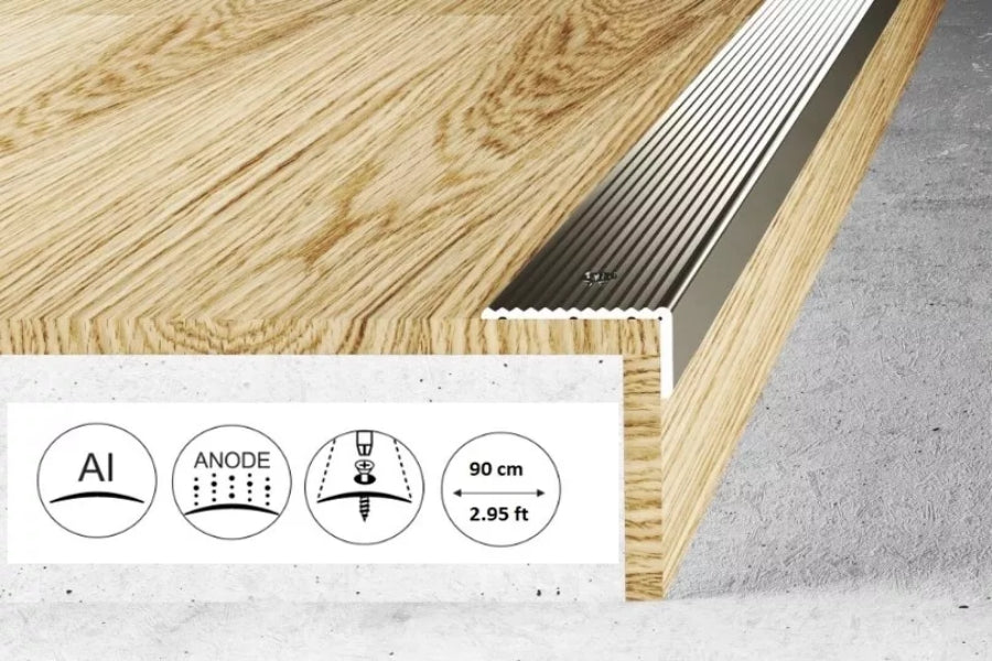 anodised aluminium stair nosing 40×20 mm wide grooved silver