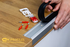 modern aluminium stair trim with concealed fix system