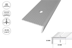 aluminium stair edge profile 40×20 mm wide grooved