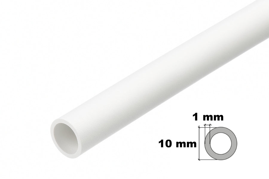 Plastic round pipe tube in white – 1m long