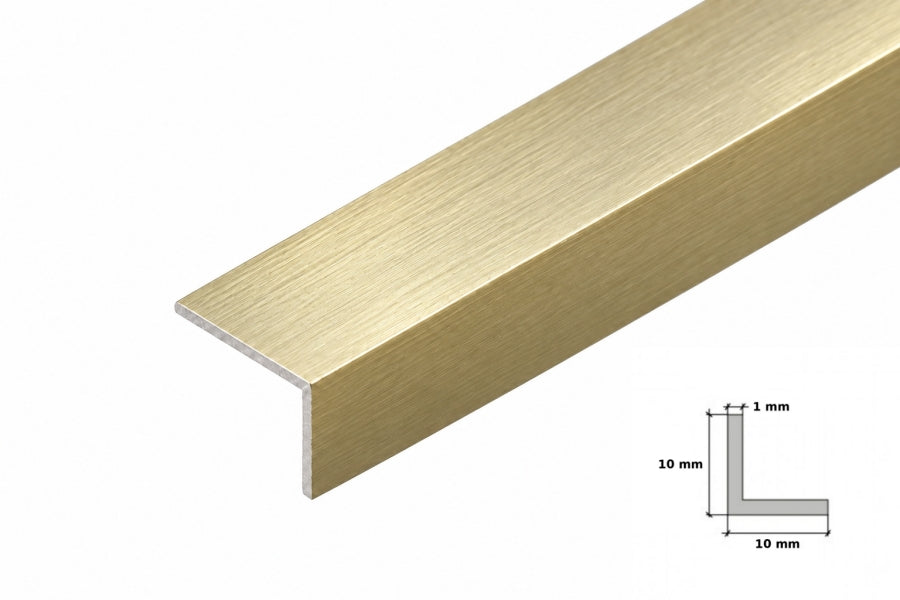 brushed gold aluminium angle trim equal and unequal sizes side by side