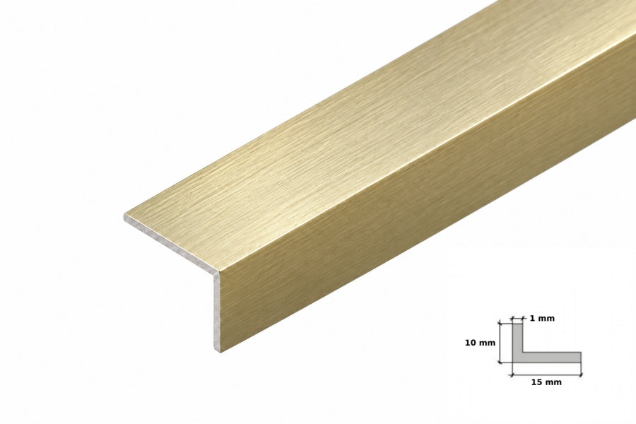 gold corner trim with brushed brass tap in modern bathroom
