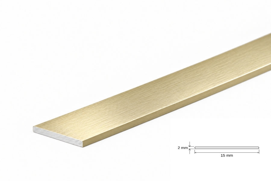 brushed gold aluminium flat bar 15x2 mm satin finish