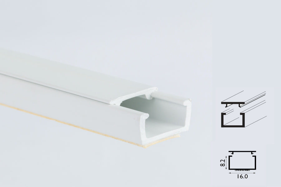Mini cable trunking in white PVC – self adhesive 1m & 2.44m