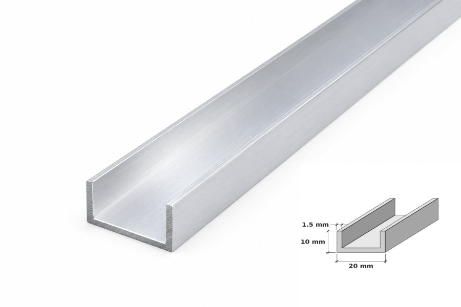 aluminium u channel 20x10x1.5 mm heavy wall