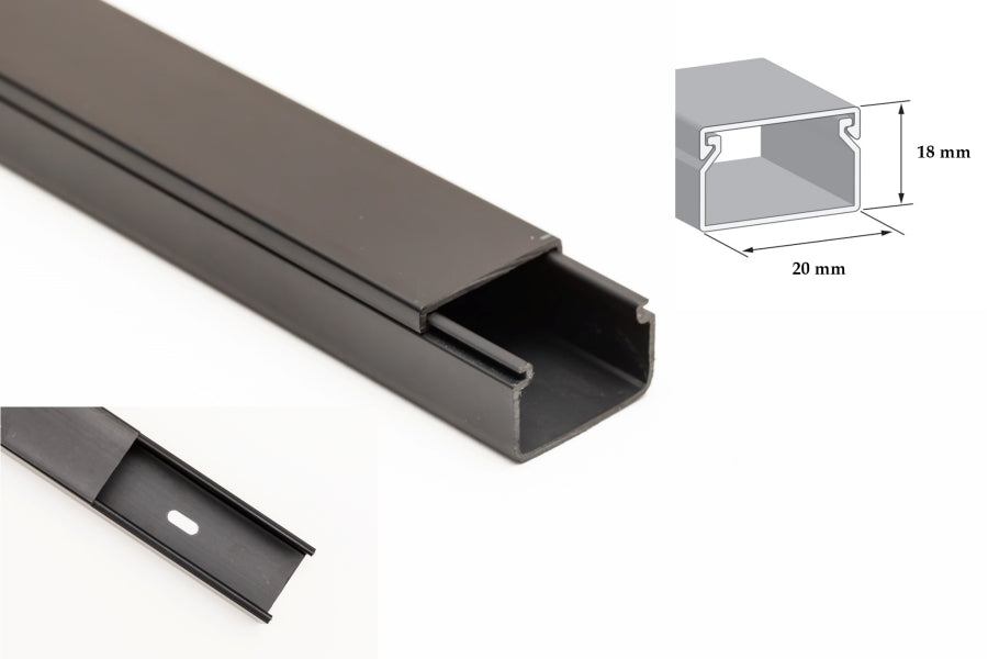 Black mini cable trunking – cable cover screw fix 2m

