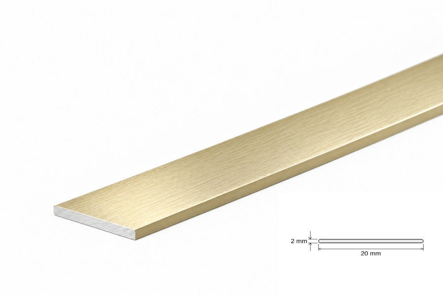 brushed gold aluminium flat bar 20x2 mm light gold strip