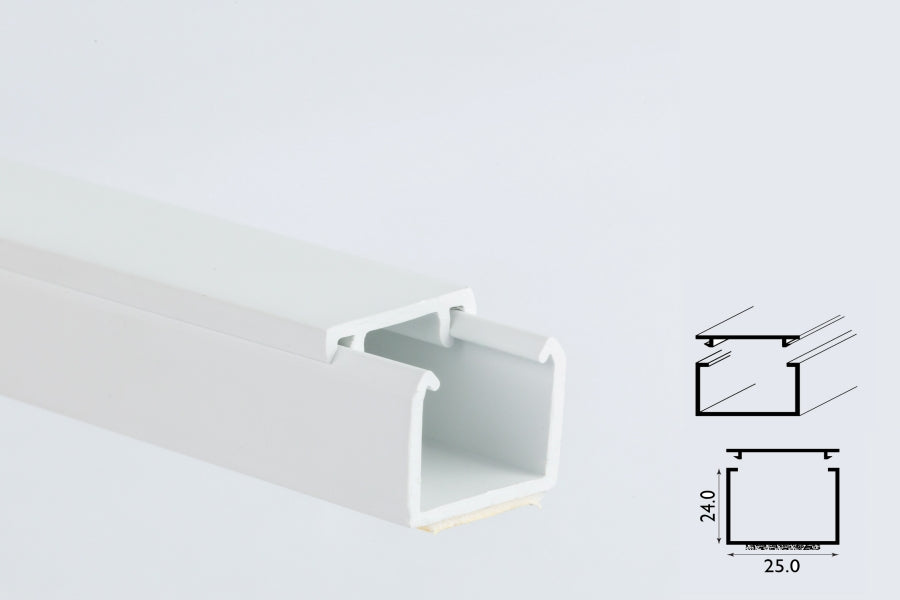 PVC mini cable trunking white – self adhesive 1m and 2.44m