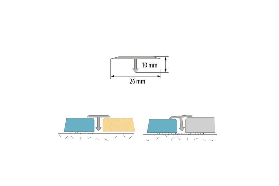 T bar door threshold – aluminium 1m trim for floors