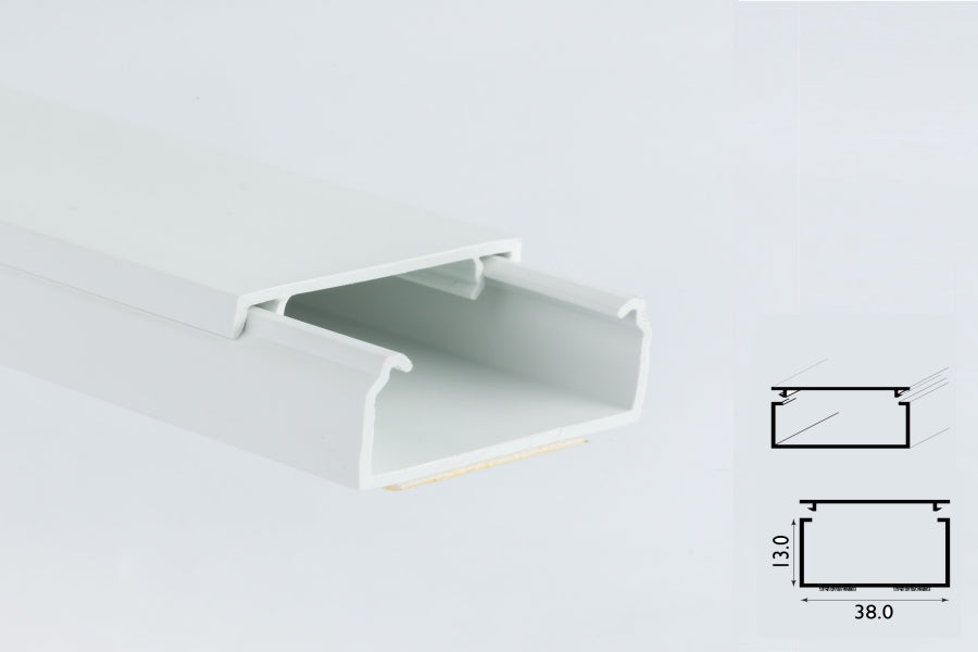 PVC mini cable trunking white – 1m & 2.44m cover strip