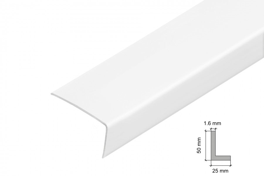 50x25 Unequal White PVC Corner Angle Trim – 1m and 2.48m