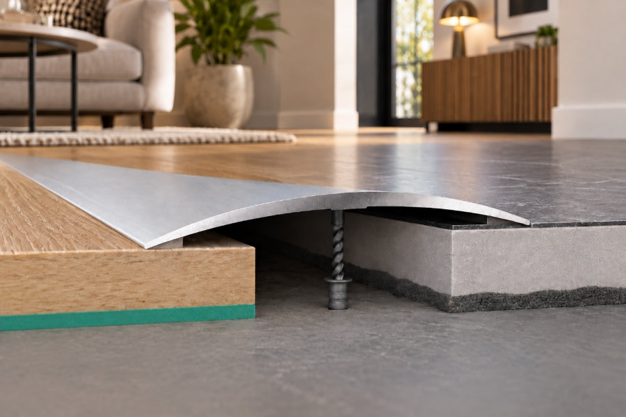70mm anodised aluminium door threshold strip in silver, screw-fix bar for doorways