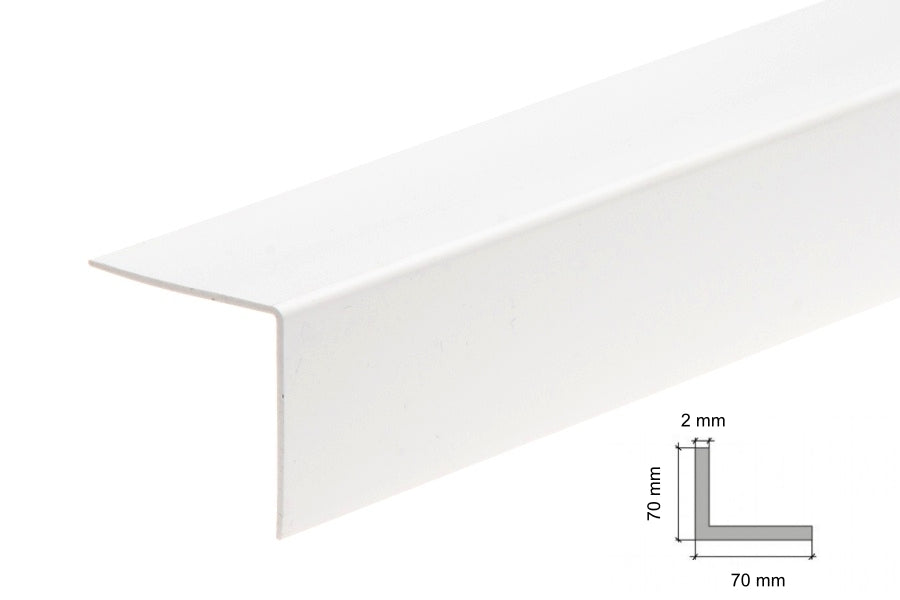 70x70 White PVC Corner Angle Trim – Plastic Edge 1m & 2.48m

