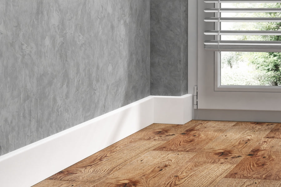 Hybrid PVC skirting board cut edge detail