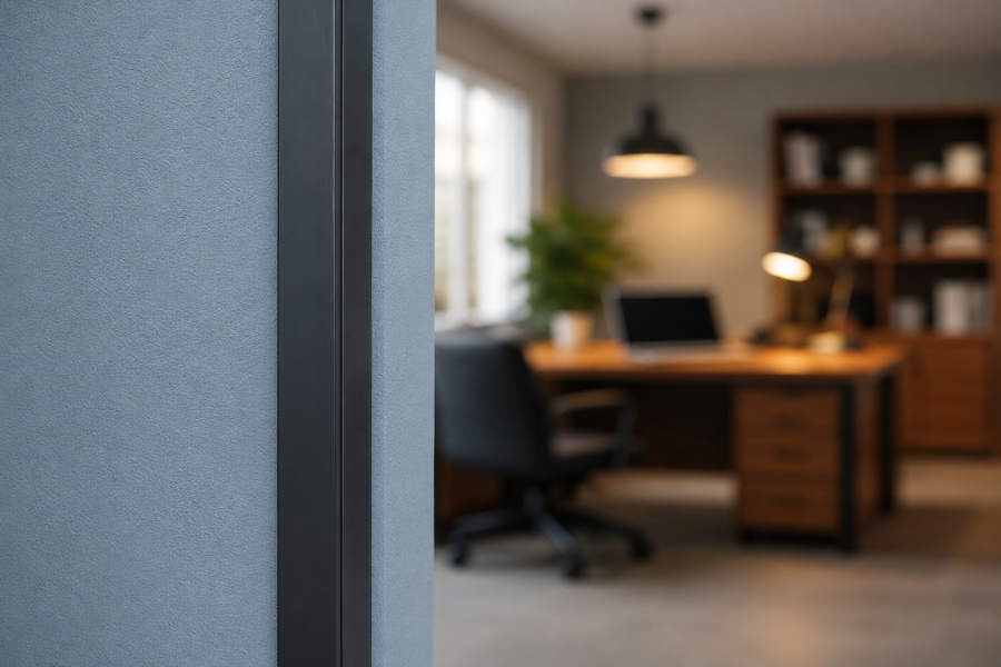Anthracite PVC corner trim fitted to an external wall corner
