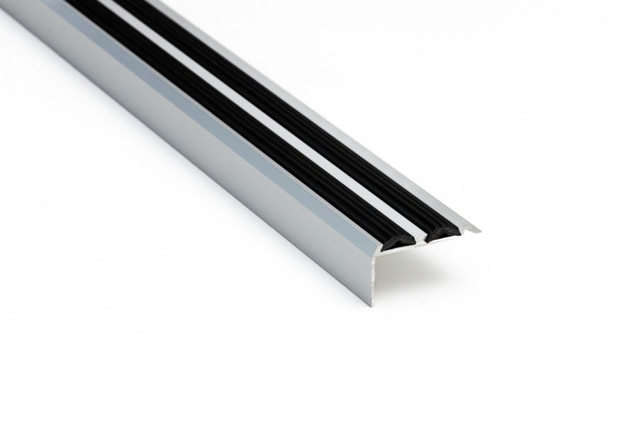 silver aluminium stair edging 2.5m anti slip insert