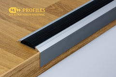 silver aluminium stair edging with anti slip insert