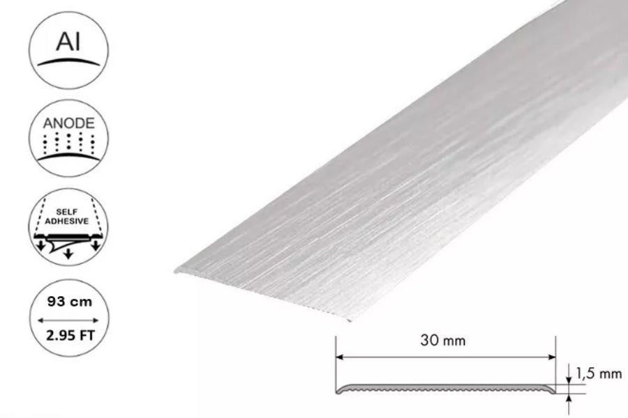 Self adhesive aluminium door threshold strip brushed silver finish