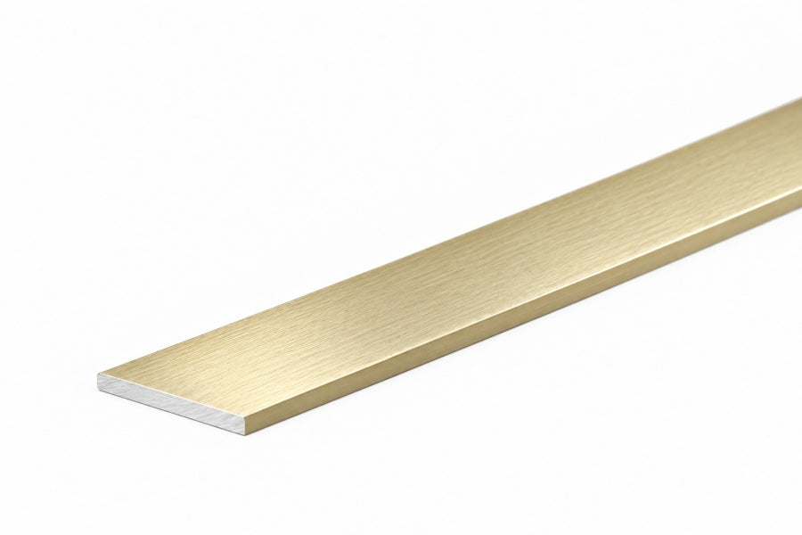 gold flat trim on shelf edge with light wood