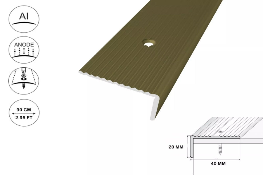 aluminium stair trim 40×20 mm wide grooved anti-slip