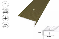 aluminium stair trim 40×20 mm wide grooved anti-slip