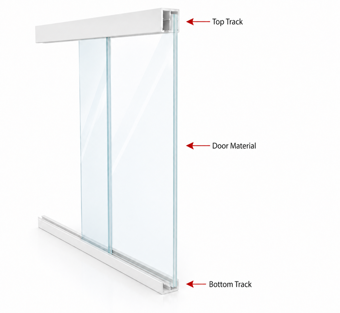 Fitting a glass panel into the top track then dropping it into the bottom runner