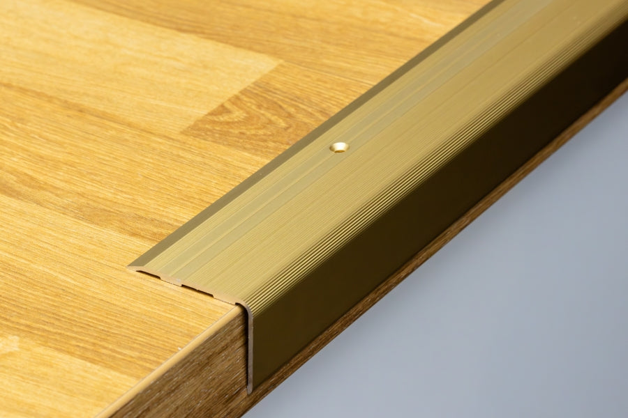 Anodised finish detail on stair edge trim