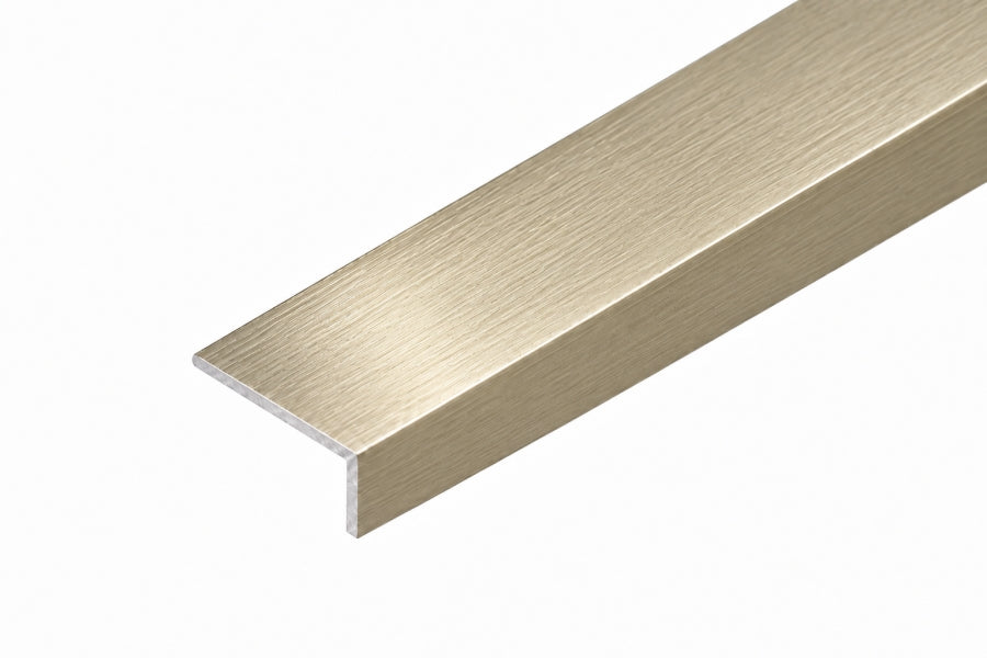 brushed metallic grey corner trim on grey tile edge