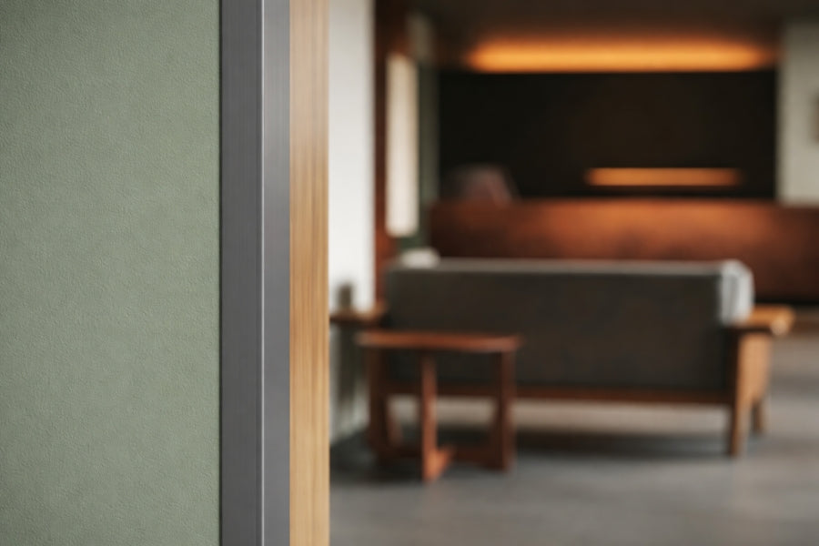 Grey PVC corner trim with adhesive tape