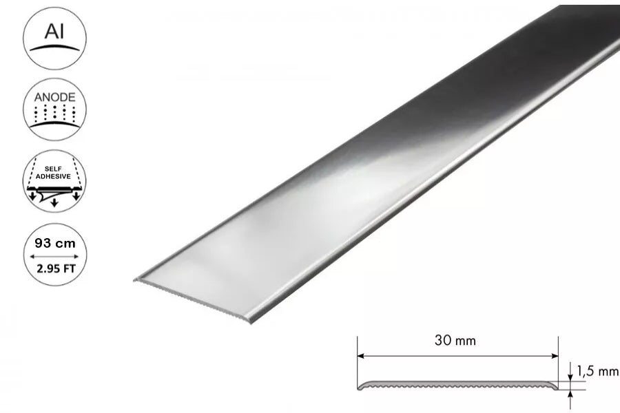 Self adhesive aluminium door threshold strip polished silver finish