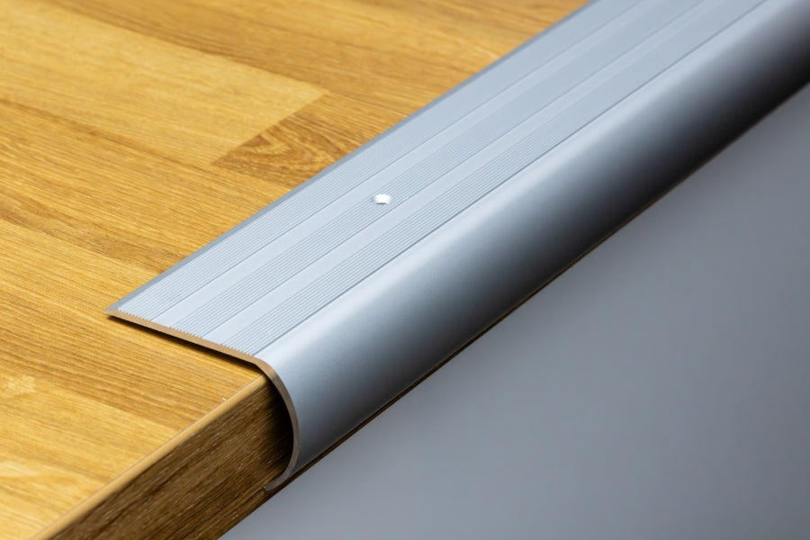 Silver bullnose stair edging 62mm wide profile