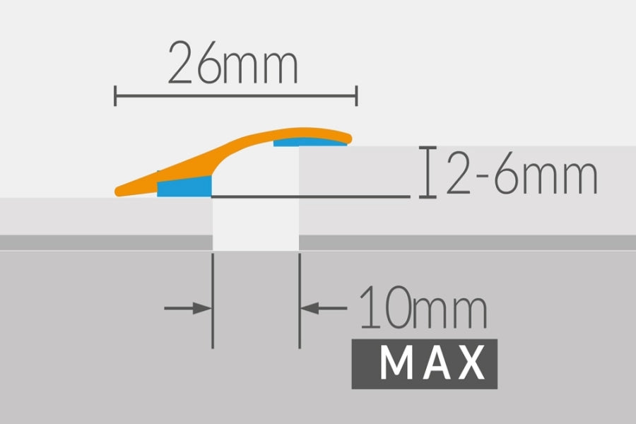 Aluminium door threshold ramp strip 26mm brushed silver 1.86 metres
