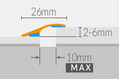 Aluminium door threshold ramp strip 26mm brushed silver 1.86 metres