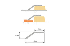 Aluminium door threshold ramp strip 45mm silver 2 metres