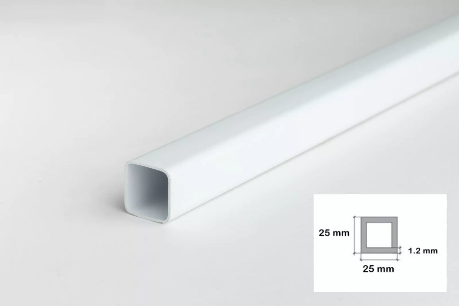 Plastic box section square tube – white 25x25mm