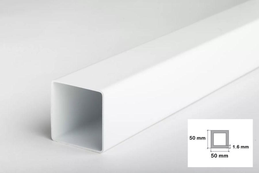 Plastic box section square tube – white 50x50mm 